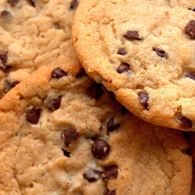 Chocolate chip cookies piled on top of each other